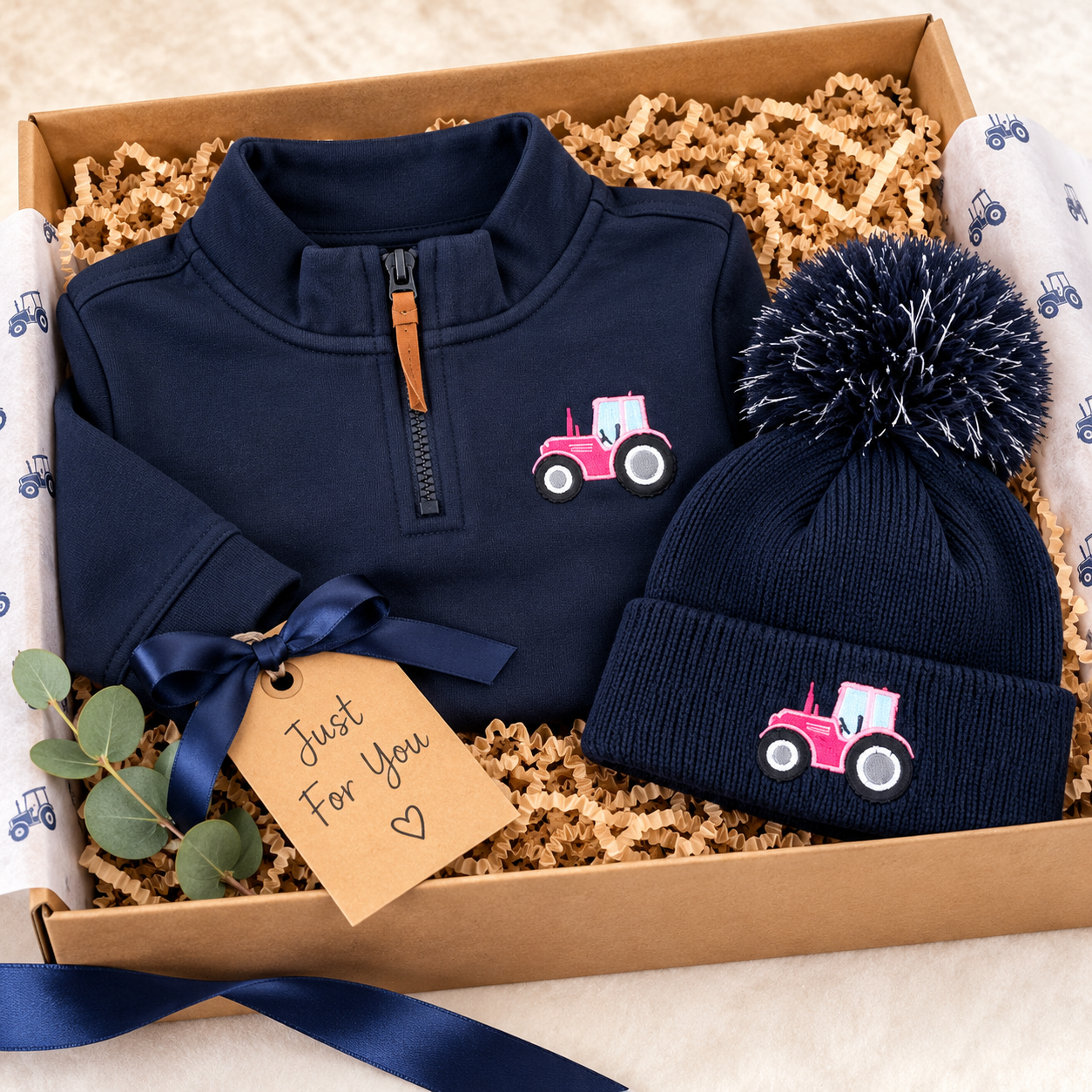 Little Farmer Navy & Pink Tractor Gift Set