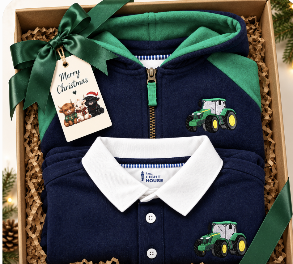 LIGHTHOUSE TRACTOR CHRISTMAS GIFT SET - NAVY & GREEN